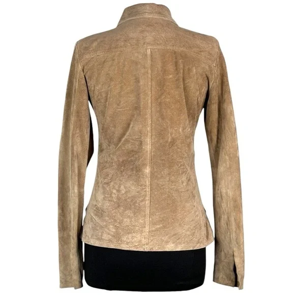 SUTTON STUDIO SUEDE LEATHER RUCHED COLLARED WESTERN SHIRT JACKET SHACKET - Picture 6 of 15